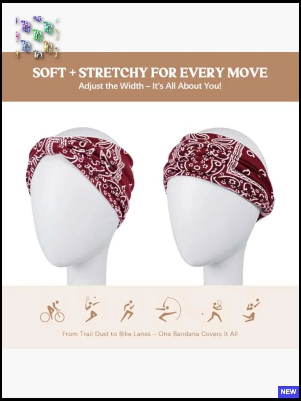Wide Knotted Headbands Pack of 6 Non-Slip Yoga Workout Boho Turban Style